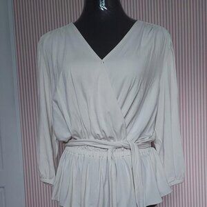 Ralph Lauren White Wrap Peplum Blouse Chic Minimalist Elegance Effortless